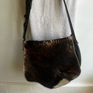 Brown Cowhide Crossbody Bag with Black Leather Strap